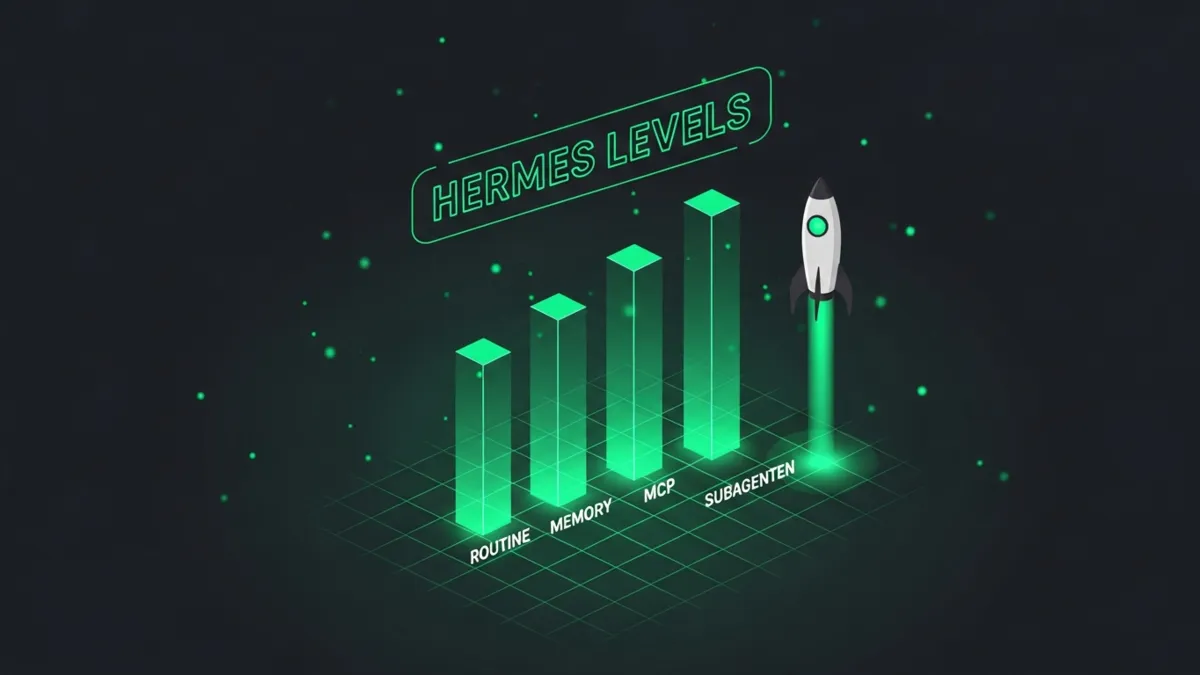 Grüne Bar Chart Infografik vier aufsteigende Balken Hermes Agent Levels 1 bis 4