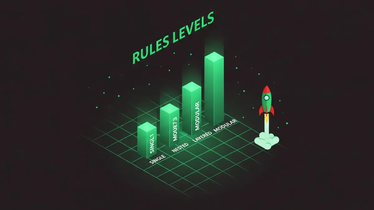 Aufsteigendes Säulendiagramm vier Rules Levels Single Nested Layered Modular