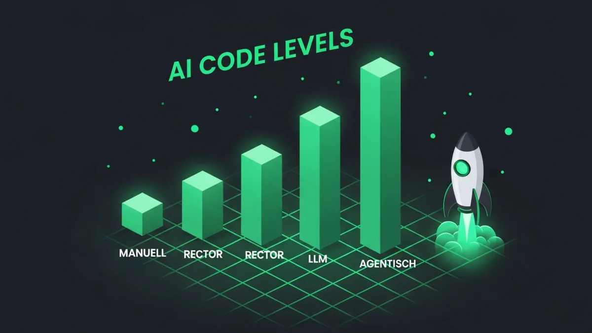 Aufsteigendes Säulendiagramm der vier AI Code Refactoring Stufen