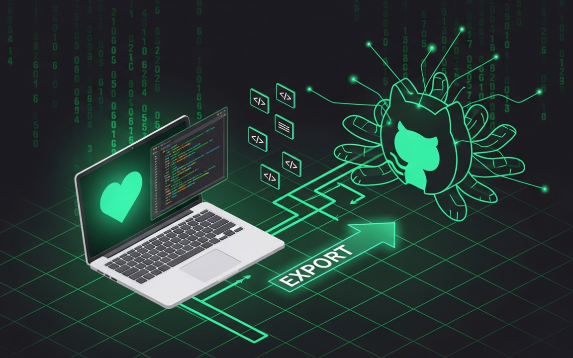 Lovable Export zu GitHub mit grünem Neon-Datenfluss